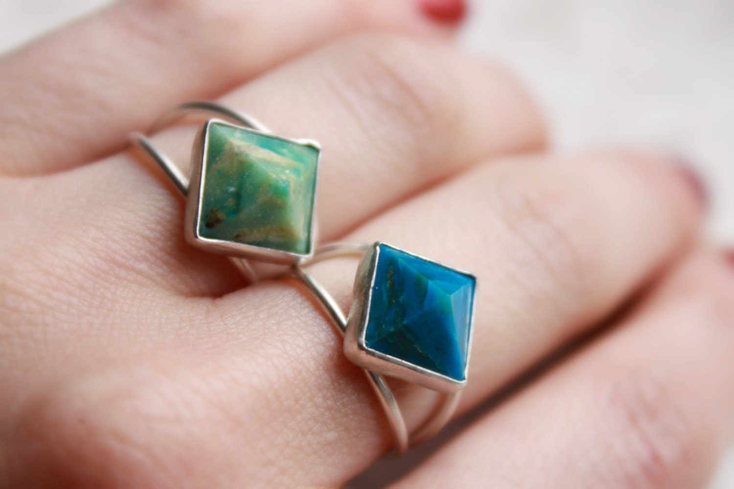 Blue Opal Pyramid Ring   --- size 6.5  --- ready to ship