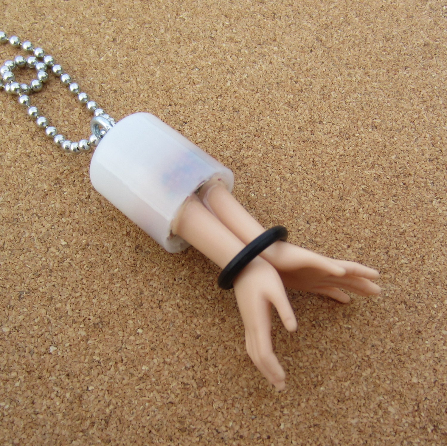 Pair O Hands - upcycled bottle cap altered doll pendant