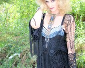 Fabulous Black Velvet and Blue Roses STEVIE NICKS Baby Doll dress top OOAK