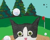 Cat Art - Tuxedo Cat on Golf Course - 8 x 10 Print