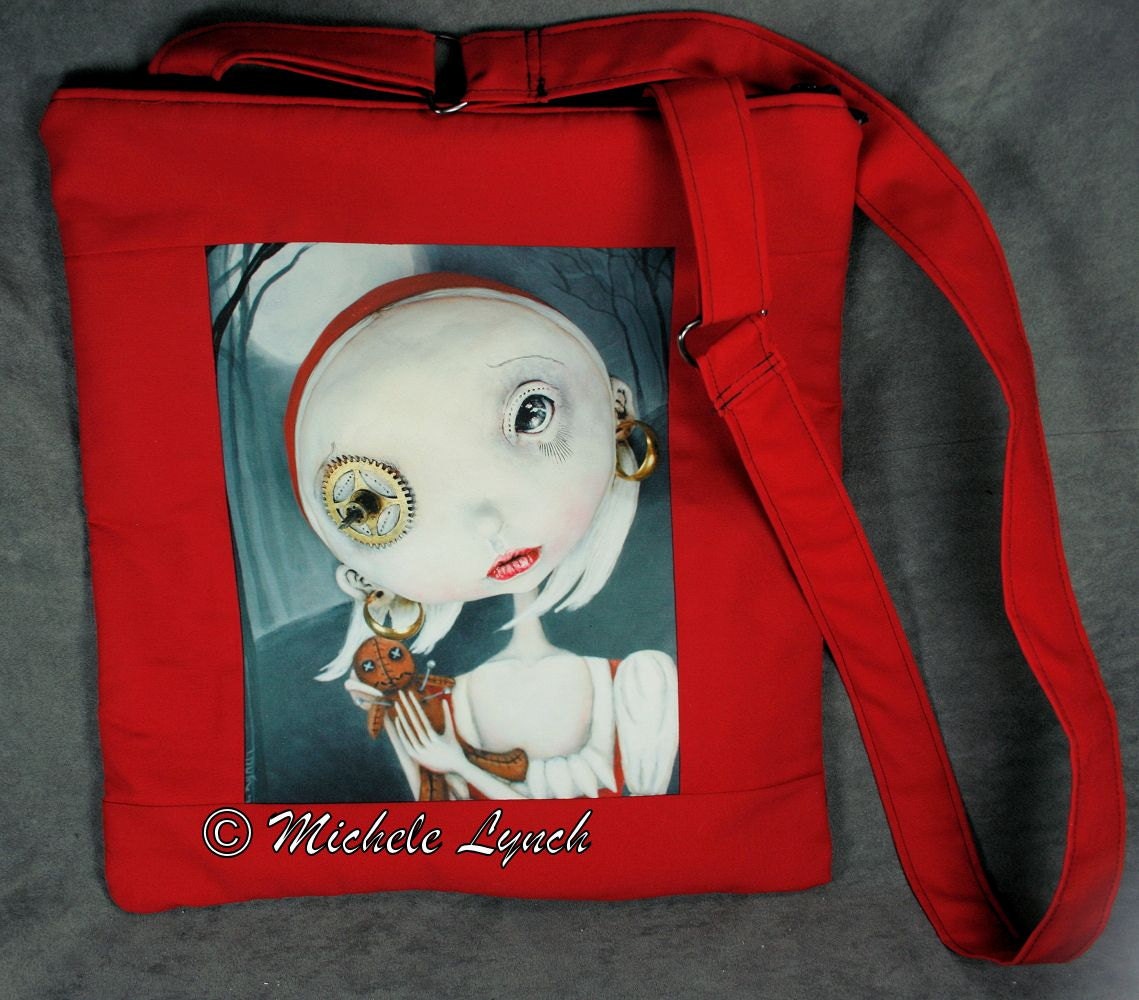 Pop Surrealism One of  Kind Art Messenger Bag Voodoo