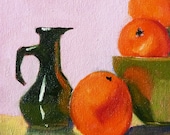 Tangerine Still Life, Original Oil Painting on Canvas, 6x6, Kitchen Decor, Wall Decor, Small Fruit Painting, Orange Citrus Fruit