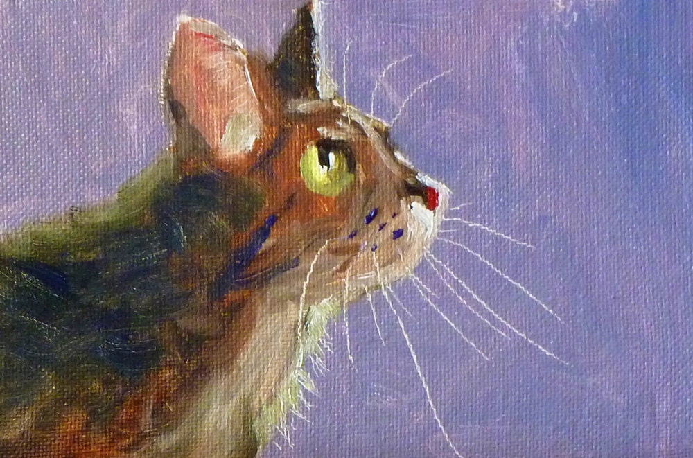 Kitten Portrait, Cat Painting, Original Oil on Canvas, Small 4x6 Feline Art, Miniature Wall Decor