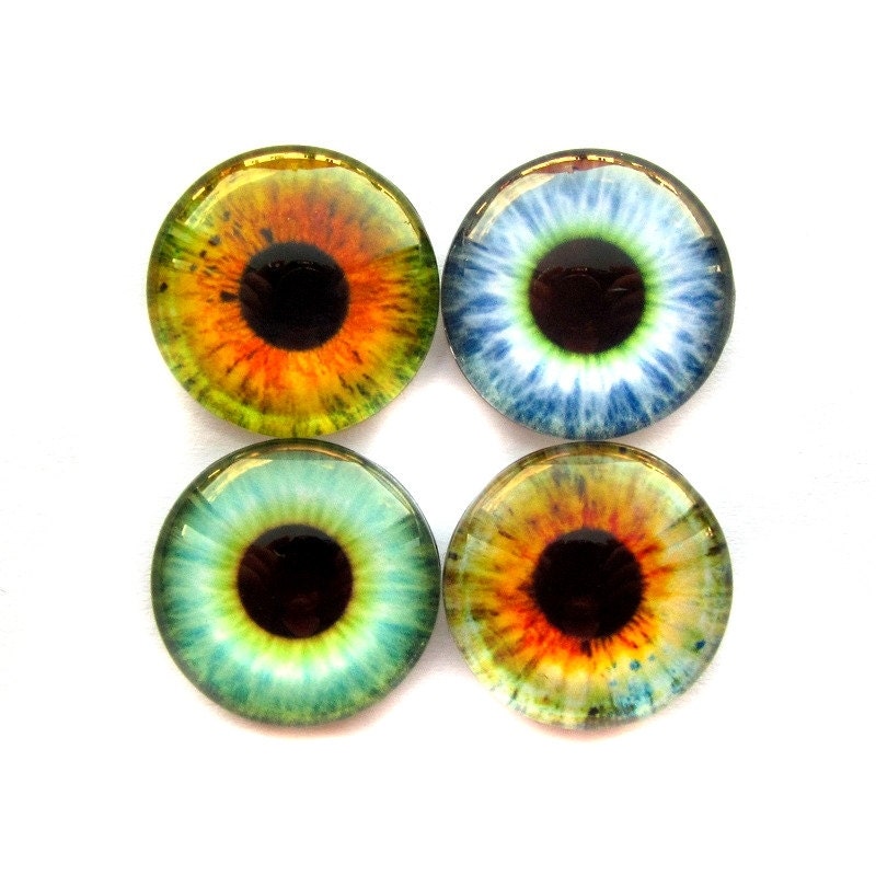 4 Handmade Glass Eye Cabochons, 20mm, Oops Quality: Hey Four Eyes (Set 32)