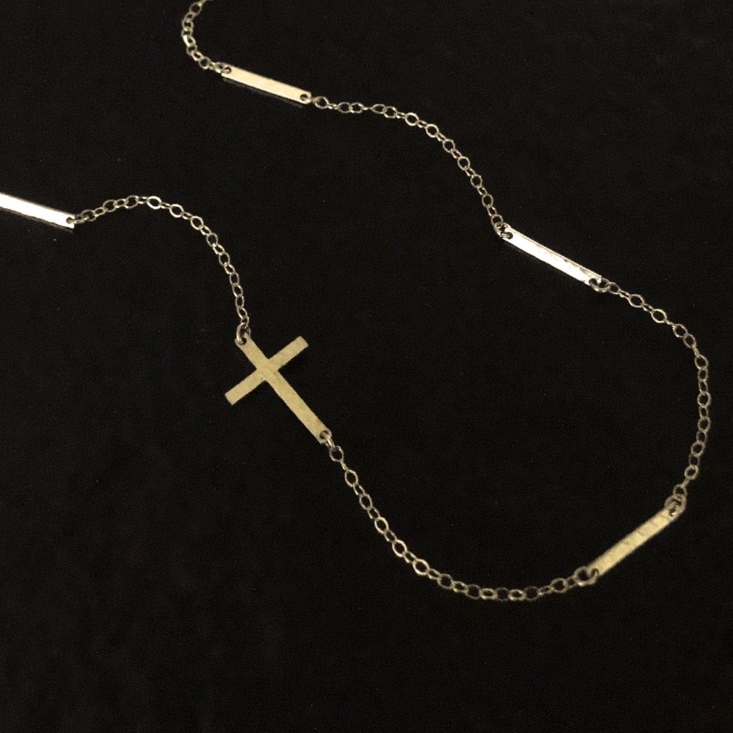 New Exclusive Design, Kelly Ripa Sideways Cross Necklace With Bars, Off Center, In 14K Gold Filled