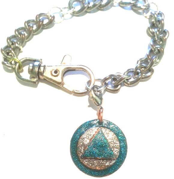 Blue and Silvery Glittery AA Bracelet Recovery 12 Step Alcoholics Anonymous FrEe sHiP