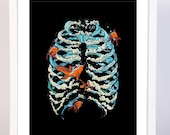 Fish Bone, Fish  Print, water Print,Goldfish Print, bone,body, water, Art Print