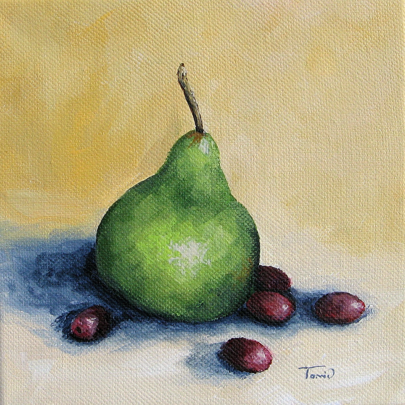 Pear with Friends  6" x 6" Original Painting on Gallery Wrapped Canvas by Torrie Smiley