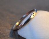 14k solid white gold skinny ring, hand stamped with one initial