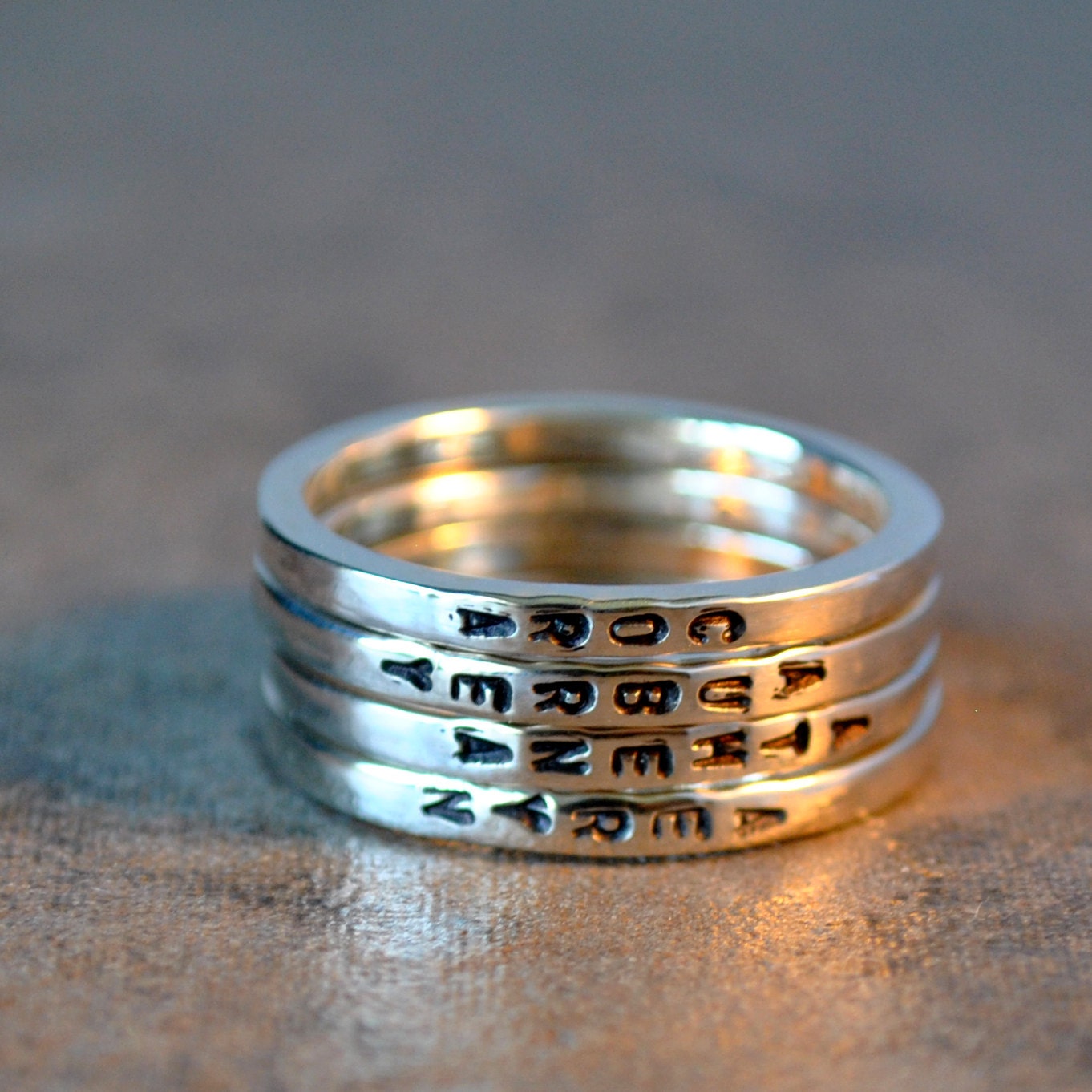 skinny ring set of 4 - sterling silver and vertical letters