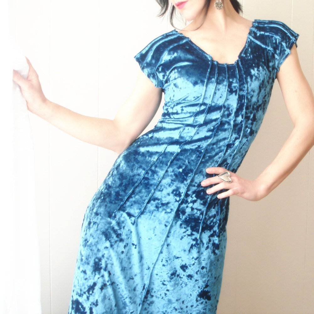 Walk Into the Sea  - iheartfink Handmade Womens Beautiful Artistic Velvet Maxi Dress Gown