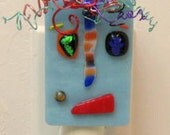Whimsical Frazzle Fused Glass Night Light Blue Fun Funky Face