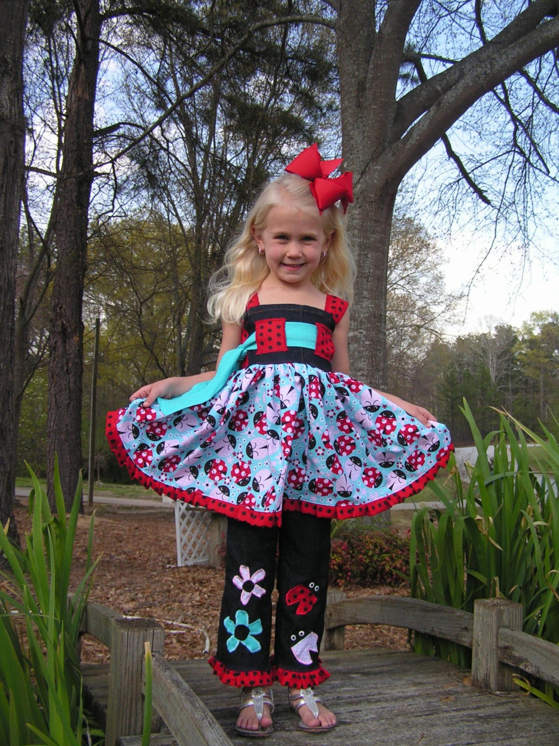 3Pc ladybug spring summer pageant boutique custom set sz 2  3 4 5 6 7