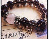 Gemstone Stack Bracelet - Rose and Smoky Quartz Large Bead in Sterling Silver- Earth Mama