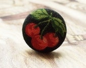 Juicy Cherries Fabric Button Ring