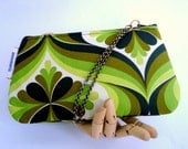 Wristlet, iPhone Case, Small Purse, Green and Black Retro Design, Handmade in Austin, Texas
