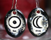Sun and Moon Symbol Ceramic Earrings in Black and Gray