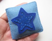 colorful felt tooth fairy pillow with star, in indigo and sky blue, custom, made to order