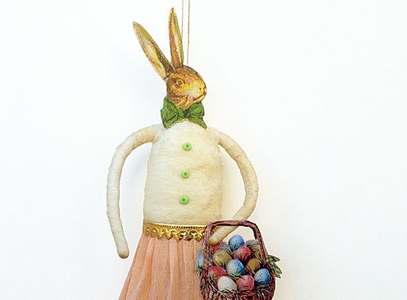 Easter Bunny Spun Cotton Ornament with Easter Basket - Made to Order