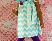 Aqua and White Simply Cute Chevron Dress