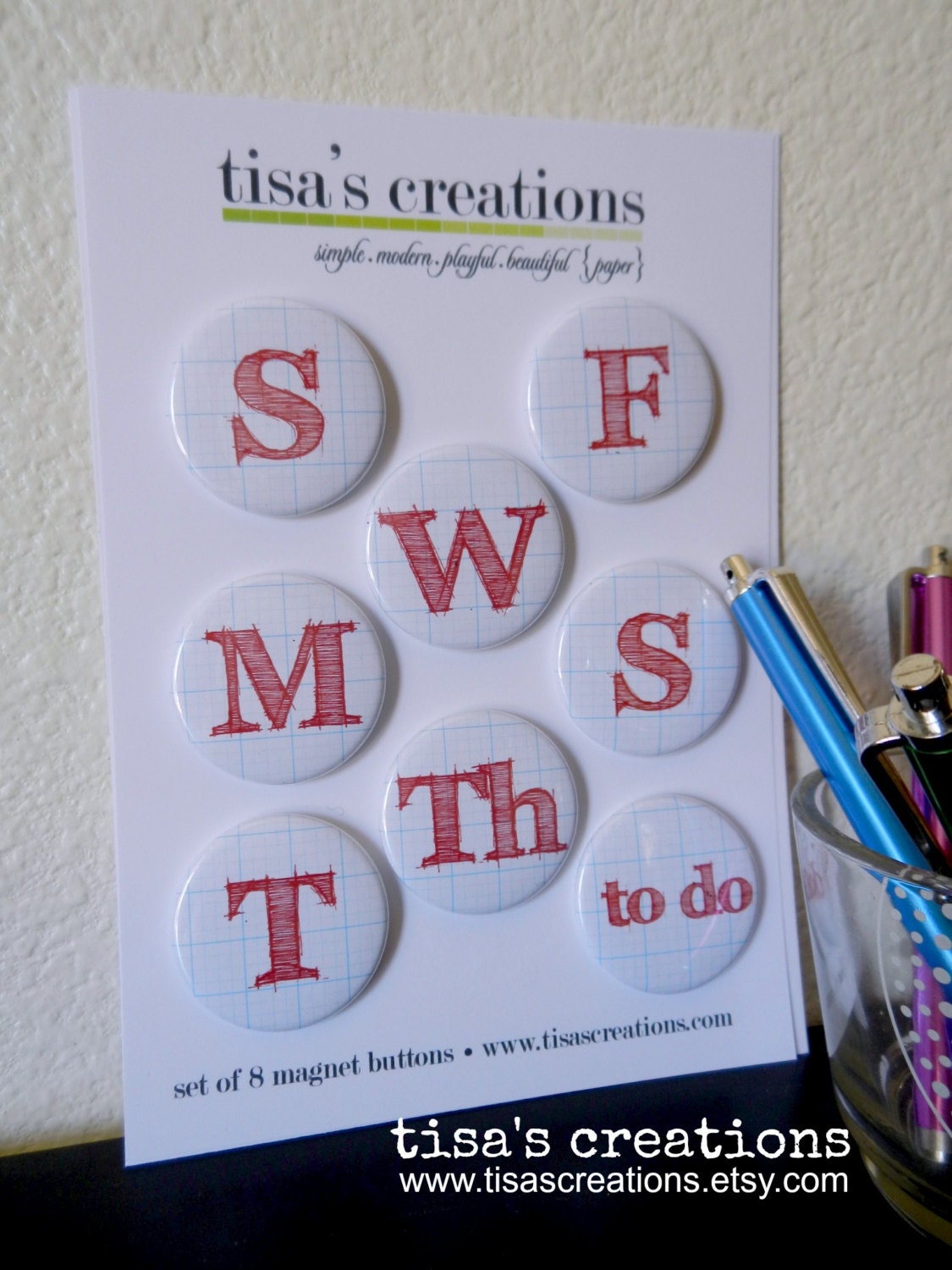 Days of the Week Button Magnets - Grid Style