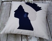 Queen head Cushion/pillow   Blue & oatmeal apliqued wool felt.