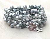 5 Times Bohemian Bracelet Wrap - Gray Glass Pearls Boho Luxe