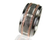 Hammered Titanium Silver Rose Gold Wedding Ring