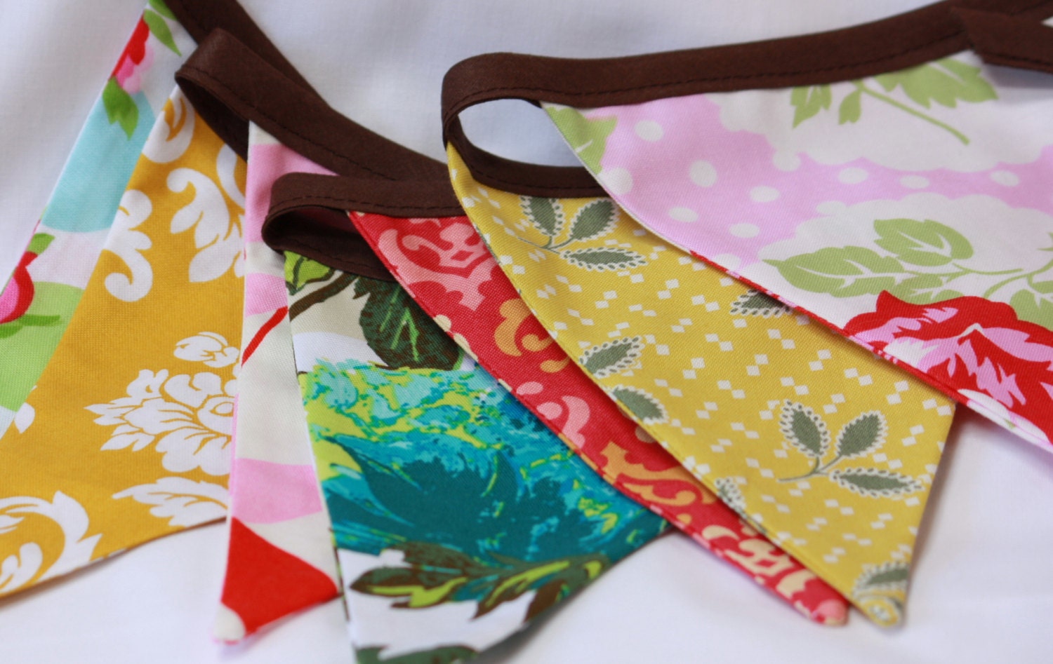 The "Dorothy" Bunting.  As Shown, Shabby Chic Banner, Fabric Pennant Flags, Med. Flags in Pink, Gold and Aqua Blue Party Decor, Prop.