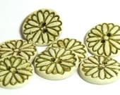 MINI Handmade Ceramic Stoneware Buttons - Flowers Olive Green