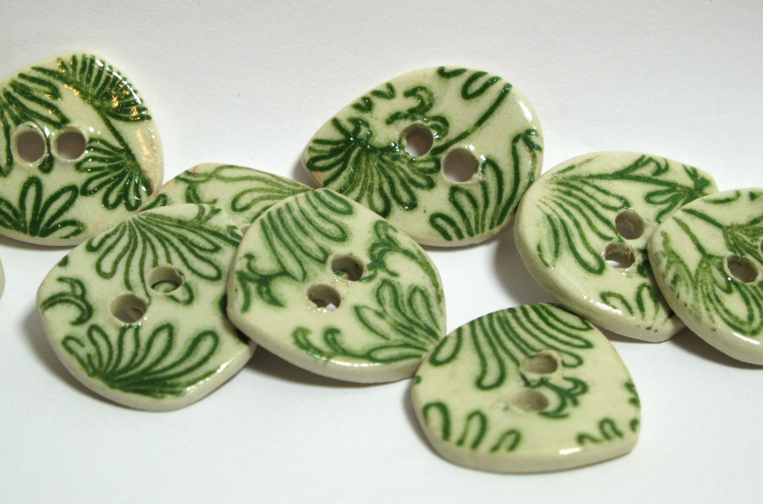 Handmade Ceramic Stoneware Buttons - Tattoo Green