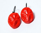 Handmade Ceramic Stoneware Post Earrings - Baroque Orange
