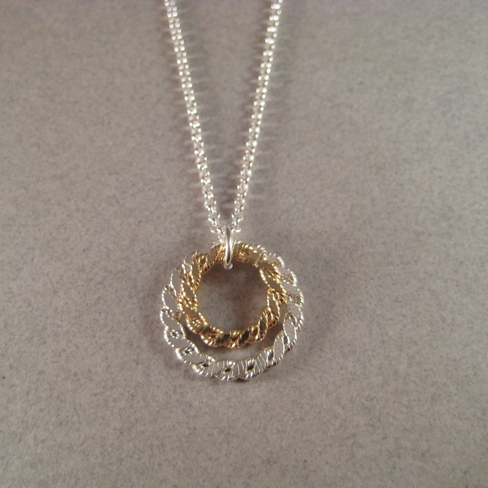 Circle Necklace, Sterling Chain Necklace, Gold Fill Circle Necklace, Geometric Jewelry, Mixed Metal Jewelry