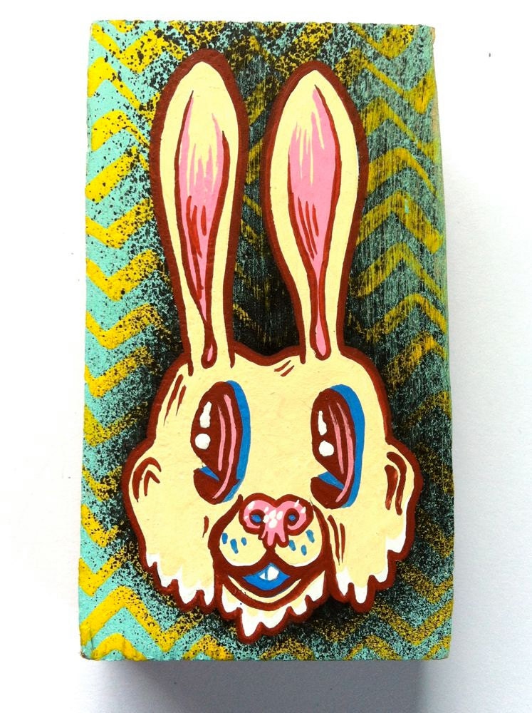 Off white rabbit head mini painting