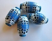 Blue Mosaic Handmade Polymer Clay  Beads Jewelry Supplies