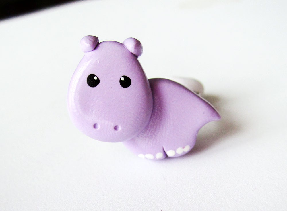 Polymer Clay Cute Pastel Purple Hippo Ring