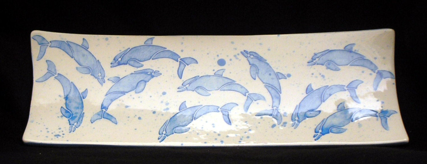 Platter. Dolphin Rectangular Platter. Sea. Dolphin.Handmade by Sara Hunter Designs.