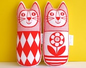 Original Scandinavian style diamond flower fabric handmade cat toy plush softie by Jane Foster