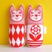 Original Scandinavian style diamond flower fabric handmade cat toy plush softie by Jane Foster