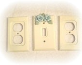 SWITCHPLATE/Outlet Covers Shabby in Chic CREAMY Off White Aqua Roses ecs sct schteam