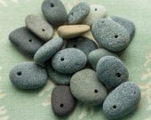 Alaska River Stone Beads, 18 pcs hand drilled, Sewing notions, Jewelry making beads