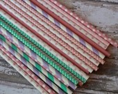 Princess Party Straws -- Set of 20 paper straws -- stripes or dots -- pink, lavender, aqua Il_170x135