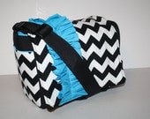 MESSENGER BAG Laptop Bag Diaper Bag Book Tote Purse Black Chevron Turquoise Ruffle  XcessRize Designs