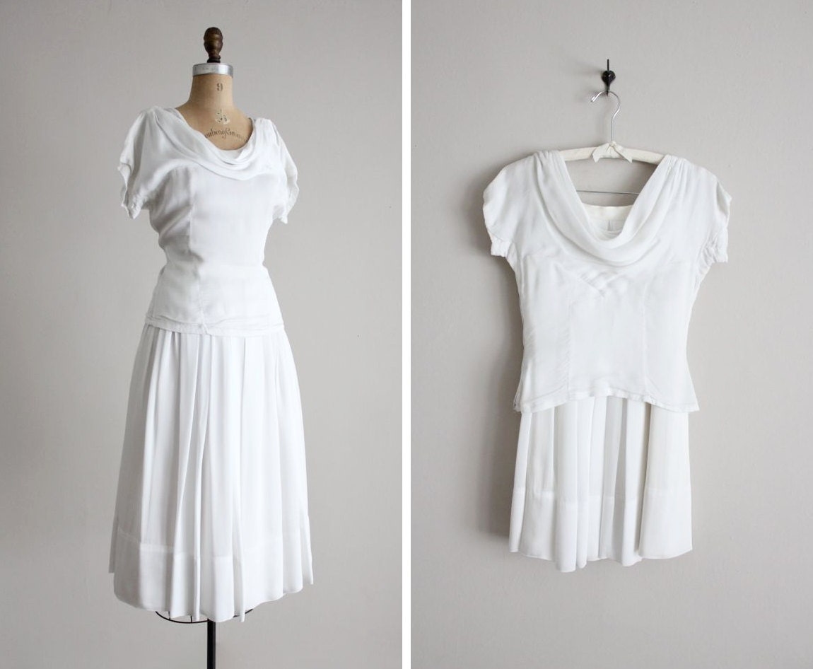 1940s silk dress / two piece outfit / white silk dress