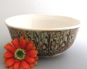 Stoneware Serving  Bowl - 48 oz - Green Vines-   Hand Thrown Stoneware Pottery