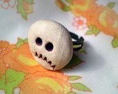 Grumpy Face Mood Ring, Porcelain Clay, Adjustable, OOAK Handmade Geekery Gift