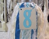 Tattered Fabric Lace Canning Jar Table Numbers and Flower Vase Shabby Chic Barn Rustic Romantic Prairie