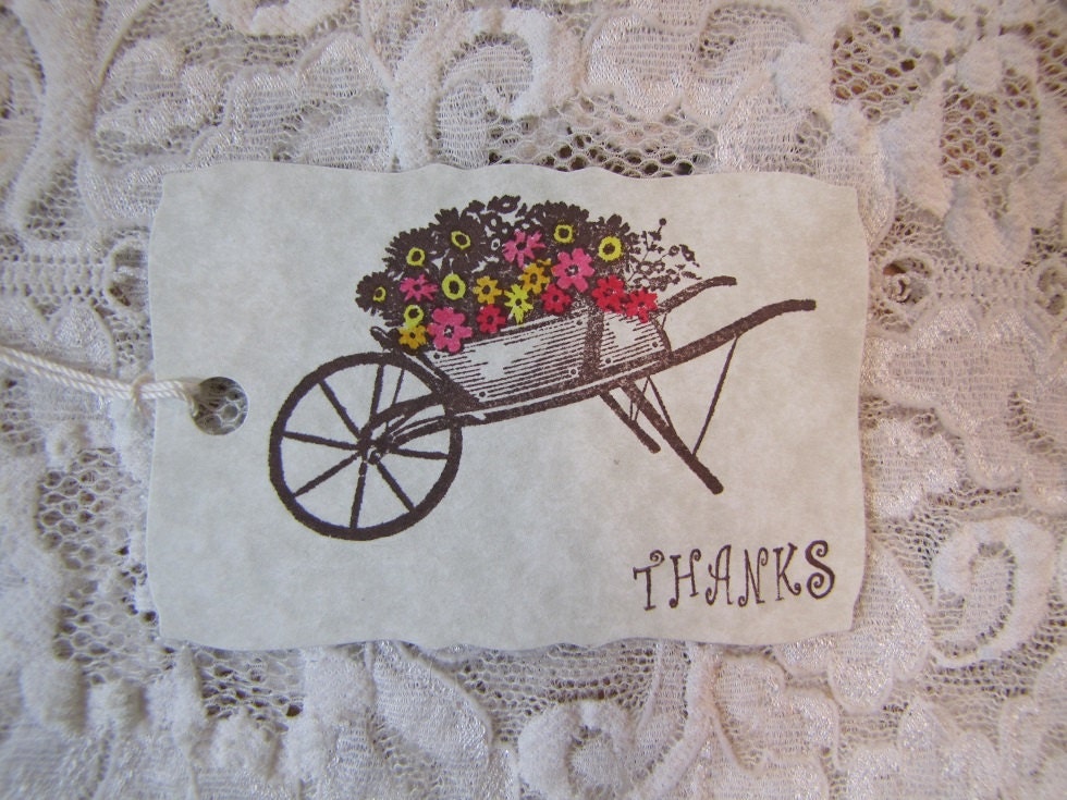 Wheelbarrow of Flowers Thanks Tags