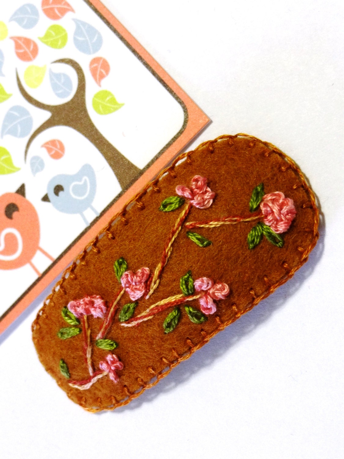 Hand Embroidered Wool Felt Hair Clip
