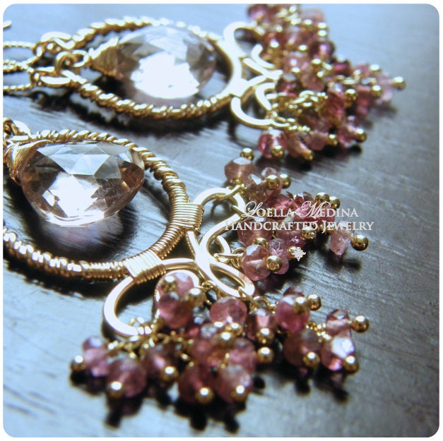 Pink Sapphires Tourmalines Lavender Amethyst Gold Filled Limited Edition Earrings